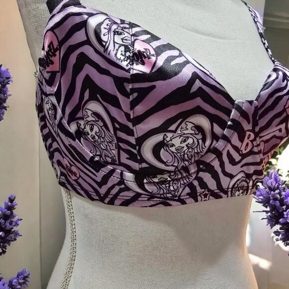 Dolls Kill x Bratz Bra Top – Zebra Print Padded Underwire Crop w/ Satin Straps M - Picture 4 of 12
